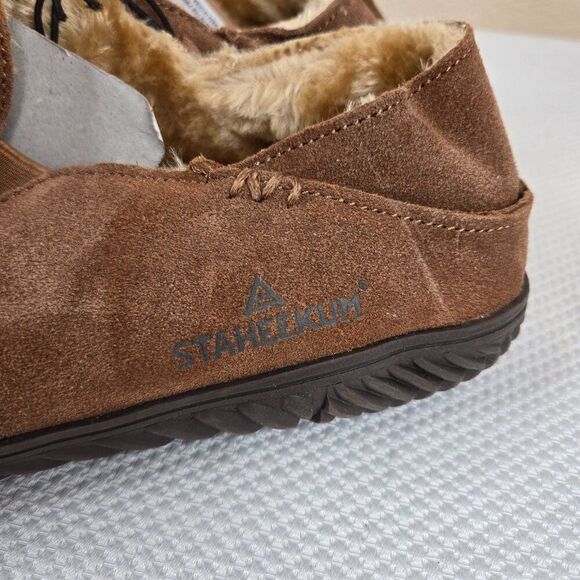 Staheekum Mens Size 12 Curbside Slippers Wheat Brown Leather Faux Fur Lining - Picture 2 of 6